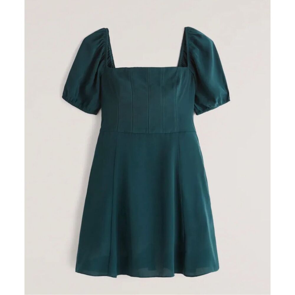 Abercrombie & Fitch Green Puff Sleeve Chiffon Mini Dress Size XS PETITE Corset
